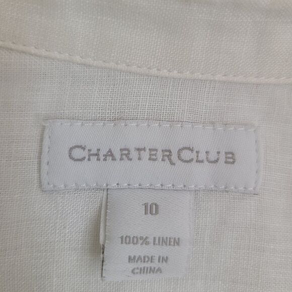 charter club 100% linen button-up shirt womens size 10 white - Picture 5 of 6
